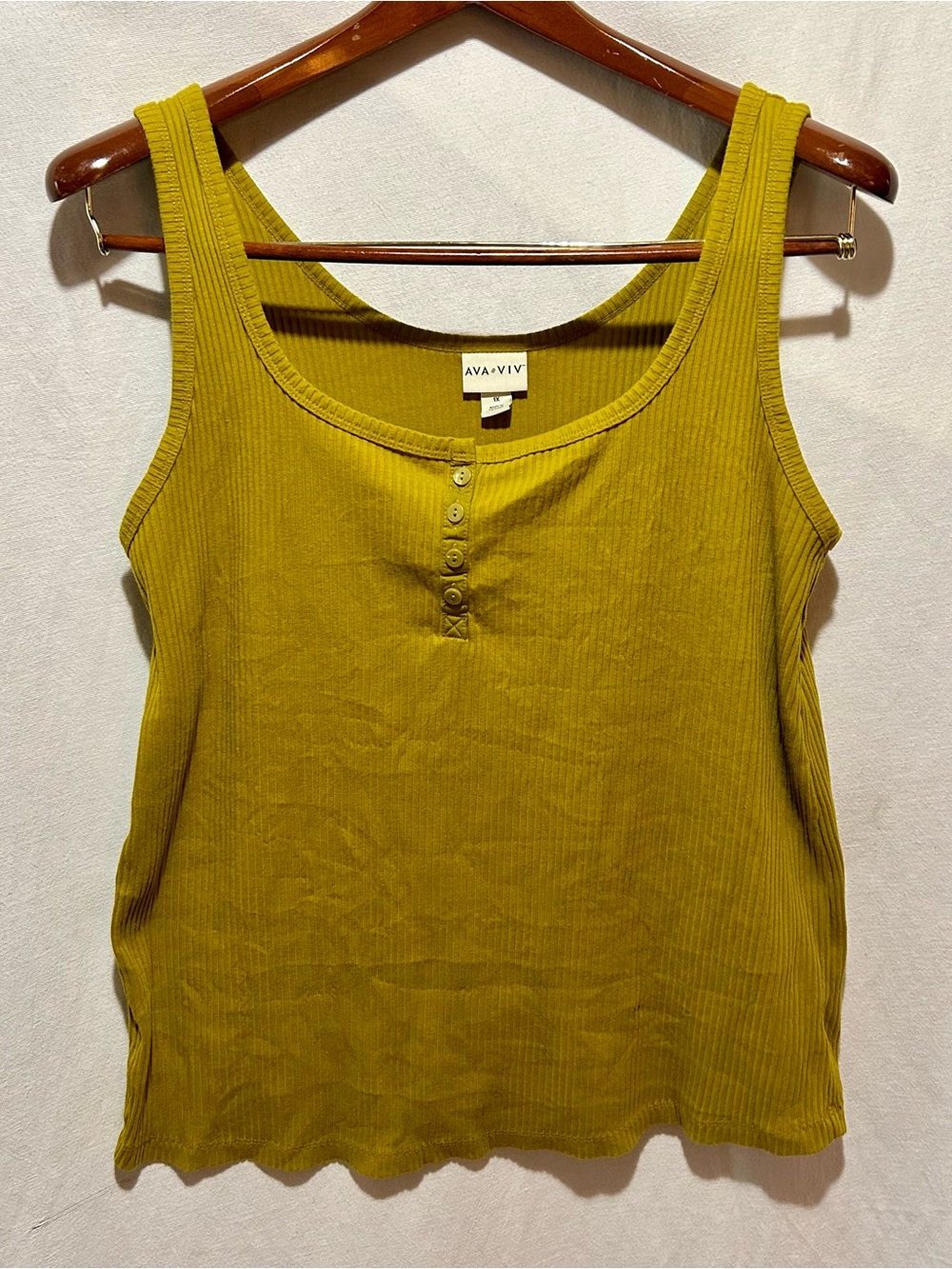 Ava & Viv Mustard Ribbed Henley Tank 1X Plus Size Womens